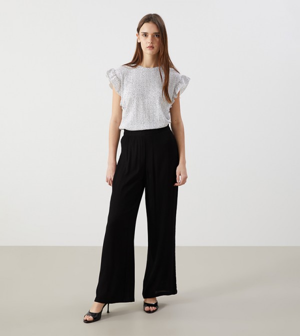 Textured Elastic Waist Wide Leg Pants