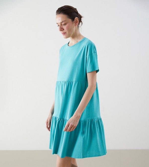 Solid Crew Neck Mini Dress