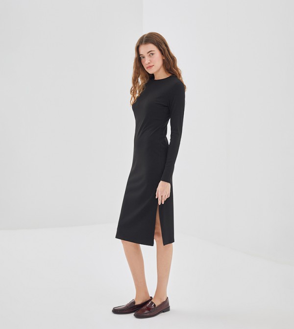 Ribbed Crew Neck Midi Bodycon Dress