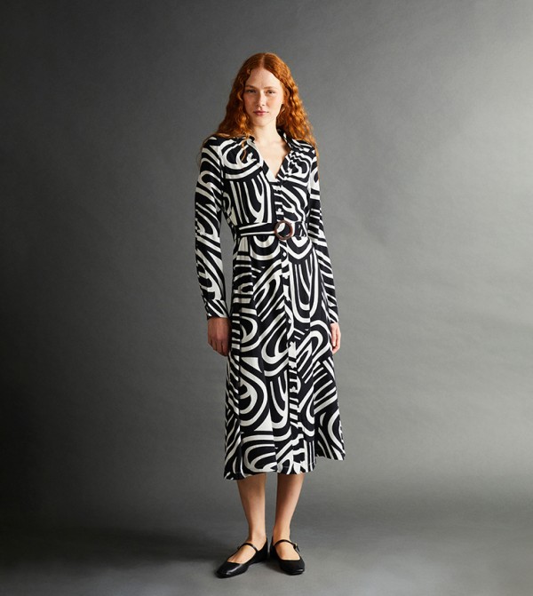 Patterned Long Sleeves Shirt Dress