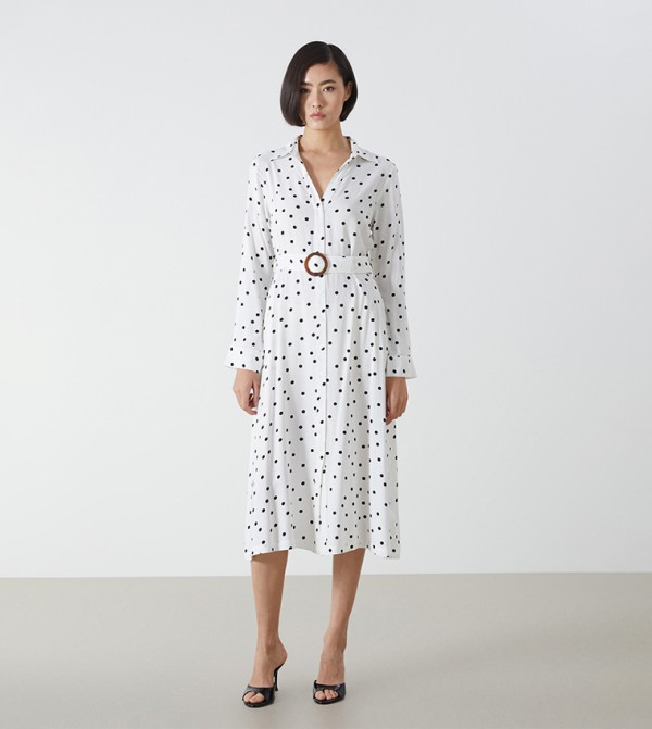 Polka Dots Long Sleeves Shirt Dress