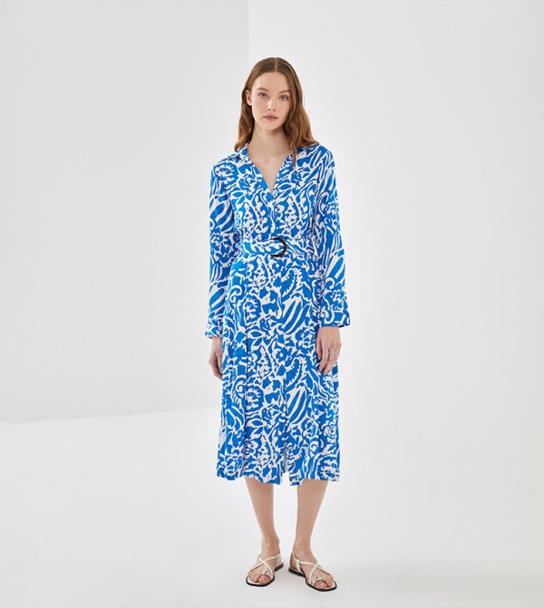 Patterned Long Sleeves Shirt Dress