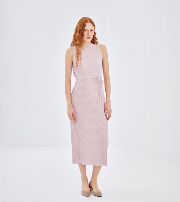 Pleated Sleeveless Midi Dress