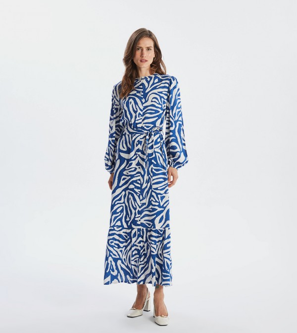 Patterned Long Sleeves Midaxi Dress