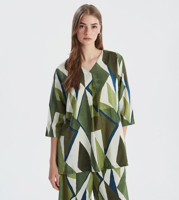 Patterned V-Neck Top