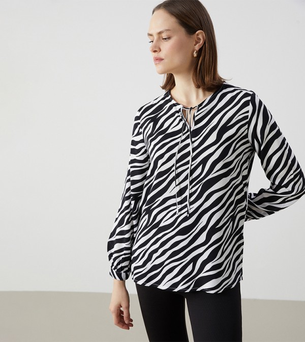 Zebra Patterned Tie-Up Neck Top