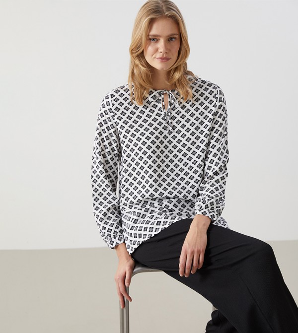 Patterned Tie-Up Neck Top