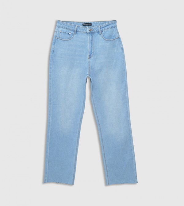 Washed High Waist Straight Fit Jeans