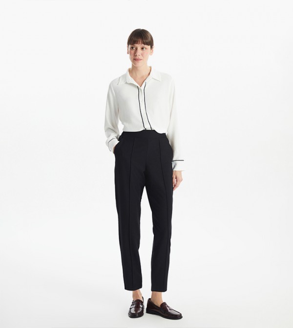 Seam Detail Elastic Waist Slim Fit Trousers