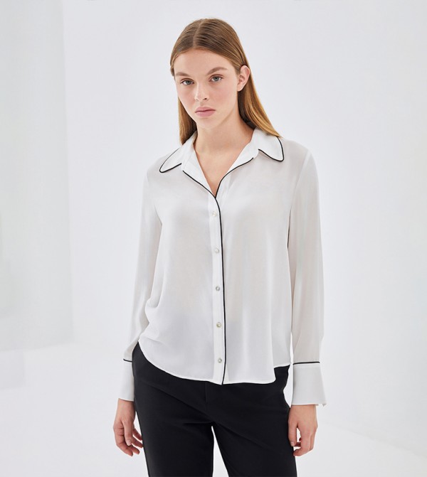 Contrast Trim Long Sleeves Shirt