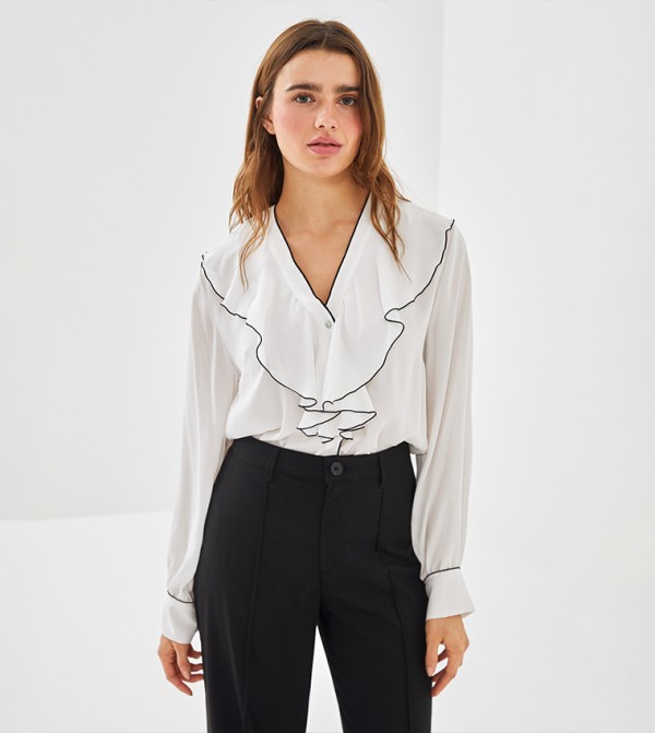 Contrast Trim Ruffled Top