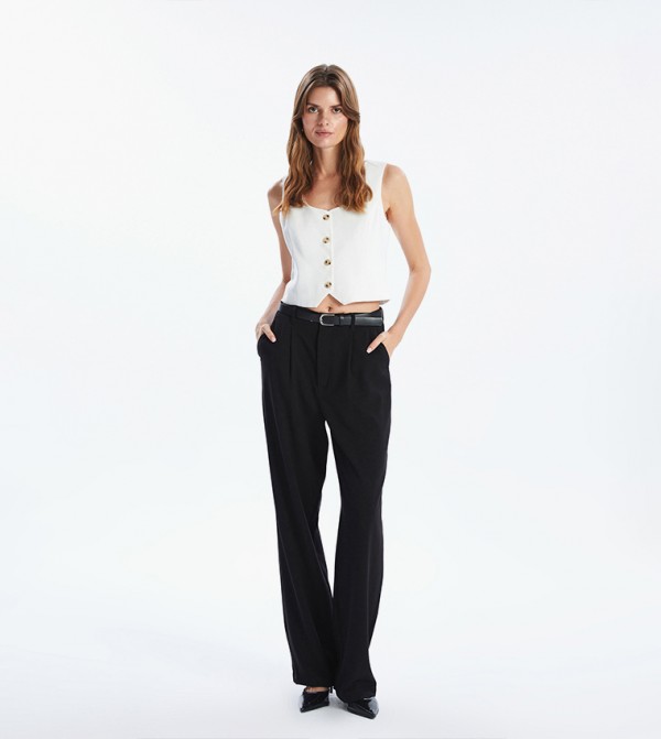 Pleat Detail Straight Fit Trousers
