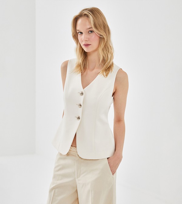 Button Detail V-Neck Vest