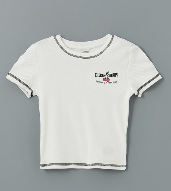 Printed Crew Neck Crop T-Shirt