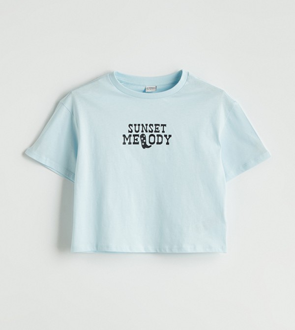 Printed Crew Neck Crop T-Shirt