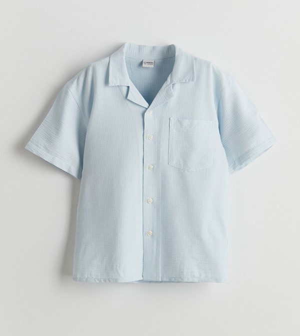 Textured Revere Collar Short Sleeves Shirt