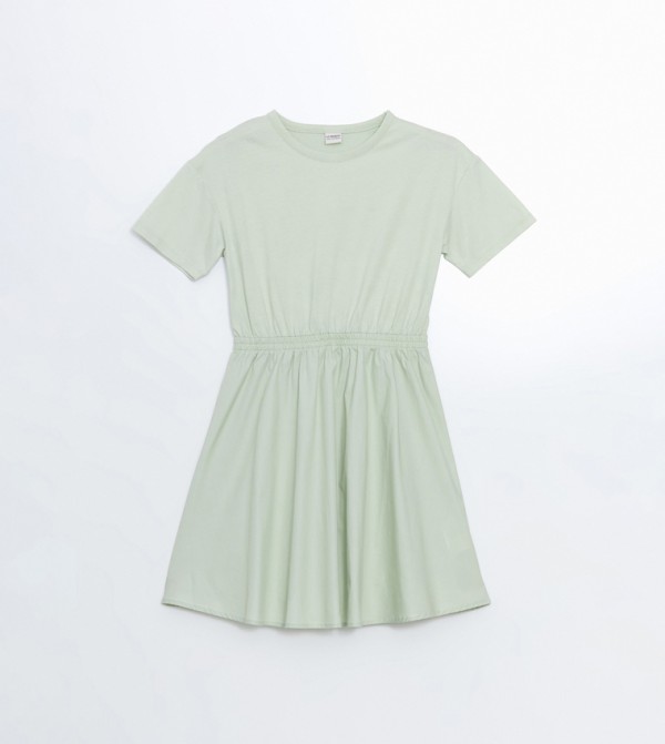 Solid Crew Neck Dress