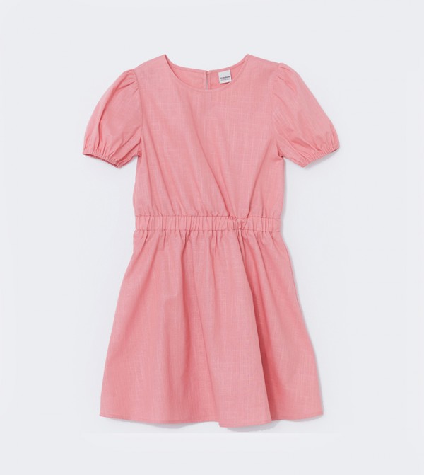 Solid Elastic Waist Midi Dress