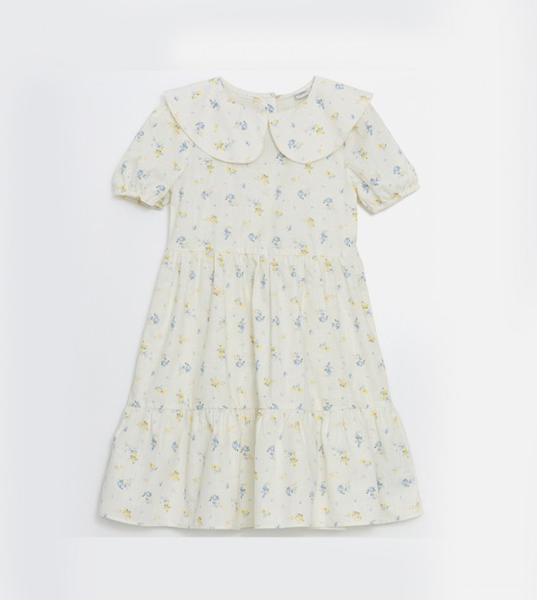 Floral Printed Peterpan Collar Tiered Dress