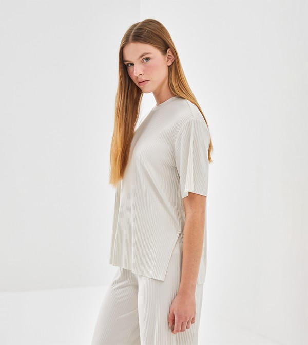 Solid Crew Neck Crepe T-Shirt