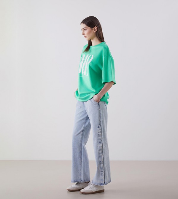 Washed Drawstring Waist Wide Leg Jeans