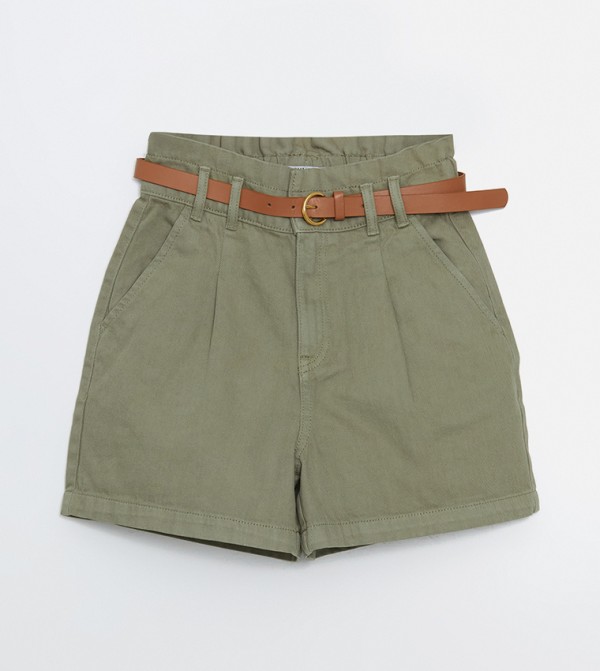 Solid Denim Shorts with Belt