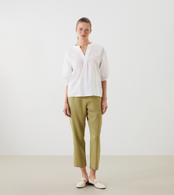 Elastic Waist Linen Blend Cropped Pants