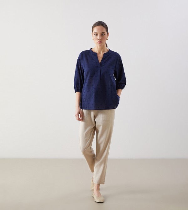 Elastic Waist Linen Blend Pants