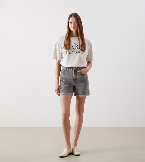 Washed Denim Shorts