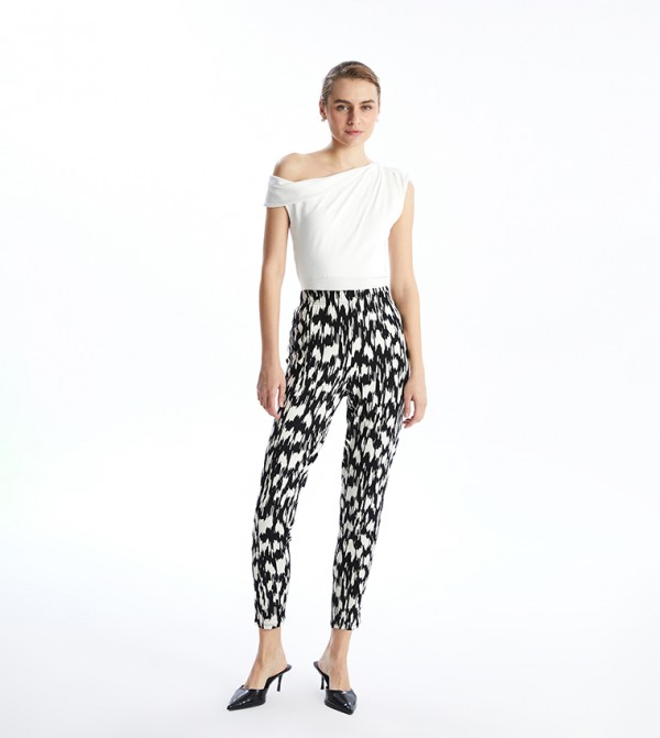 Patterned Elastic Waist Trousers
