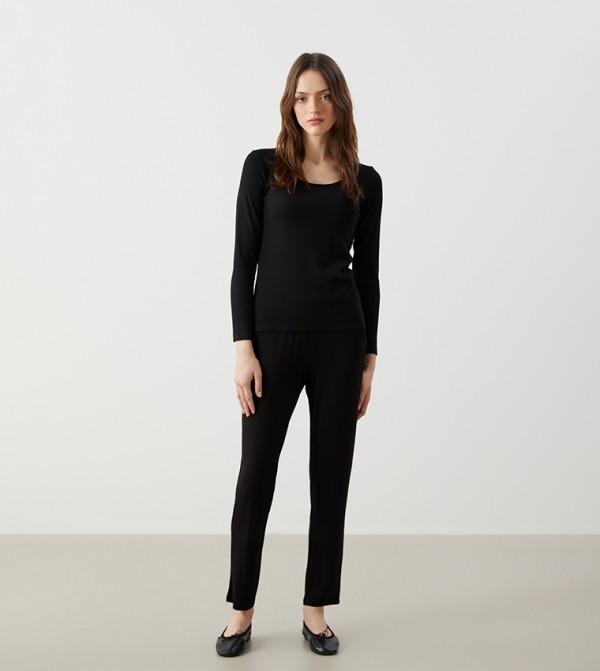 Solid Elastic Waist Pants