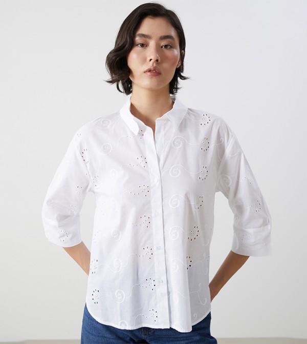 Schiffli 3/4 Sleeves Shirt