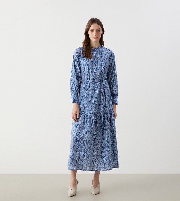 Patterned Belted Shirt Dress