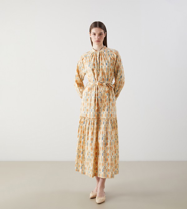 Patterned Long Sleeves Midaxi Dress