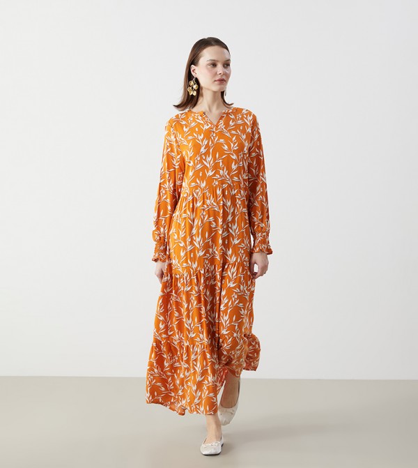 Floral Long Sleeves Tiered Dress
