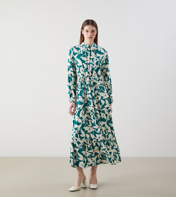 Patterned Long Sleeves Midaxi Dress