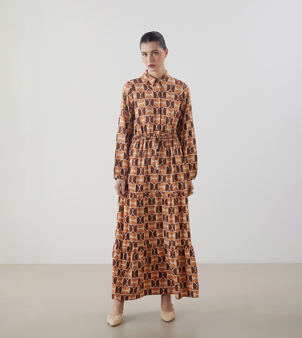 Printed Long Sleeves Maxi Dress