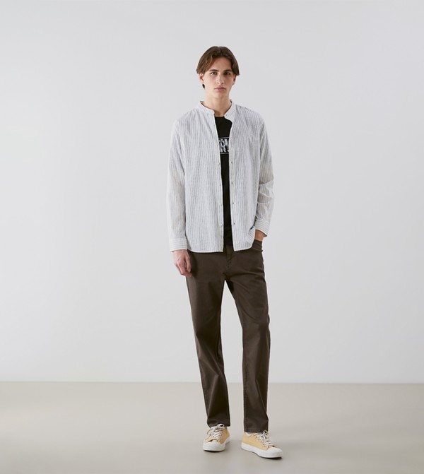 Striped Stand Collar Long Sleeves Shirt