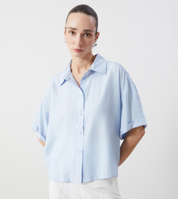 Textured Short Sleeves Oversized Shirt