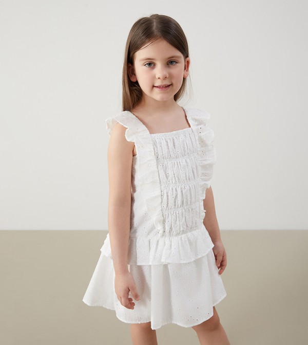 Embroidered Ruffle Detail Midi Dress