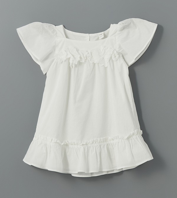 Solid Crew Neck Ruffle Dress