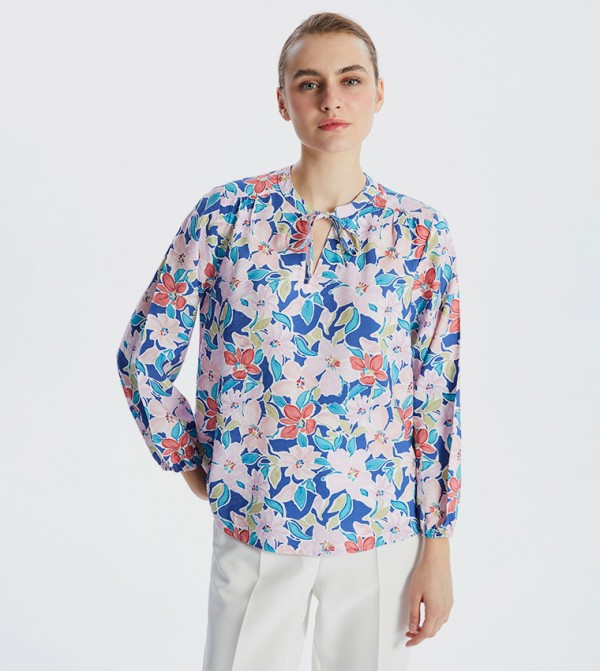 Floral Printed Tie-Up Neck Top