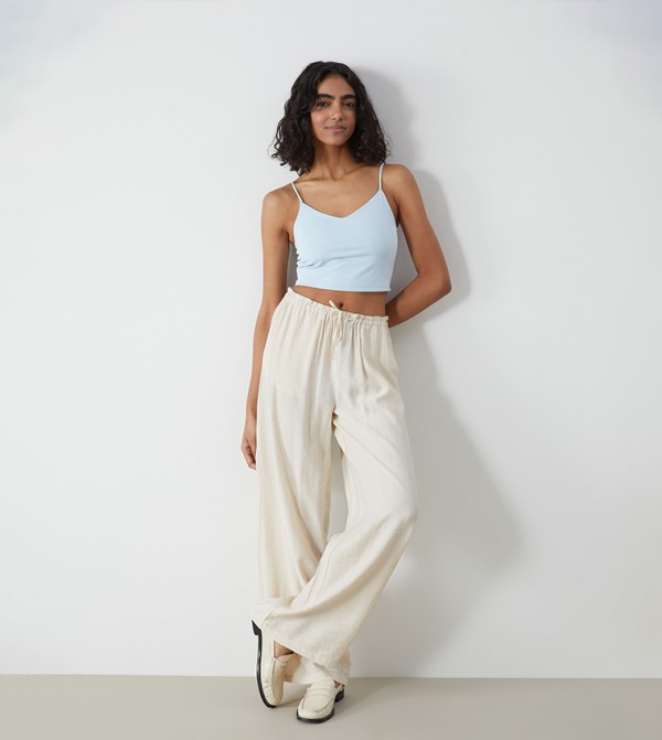 Drawstring Waist Wide Leg Trousers