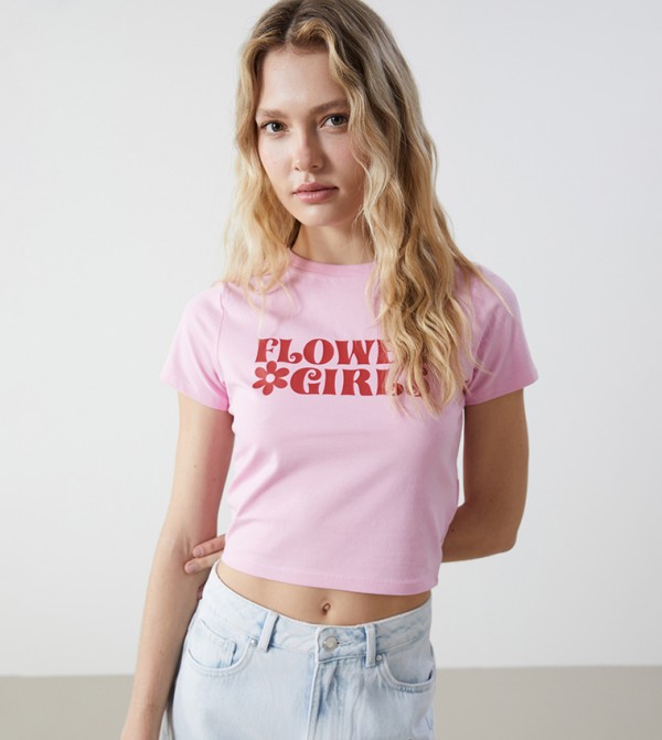 Printed Short Sleeves Crop T-Shirt