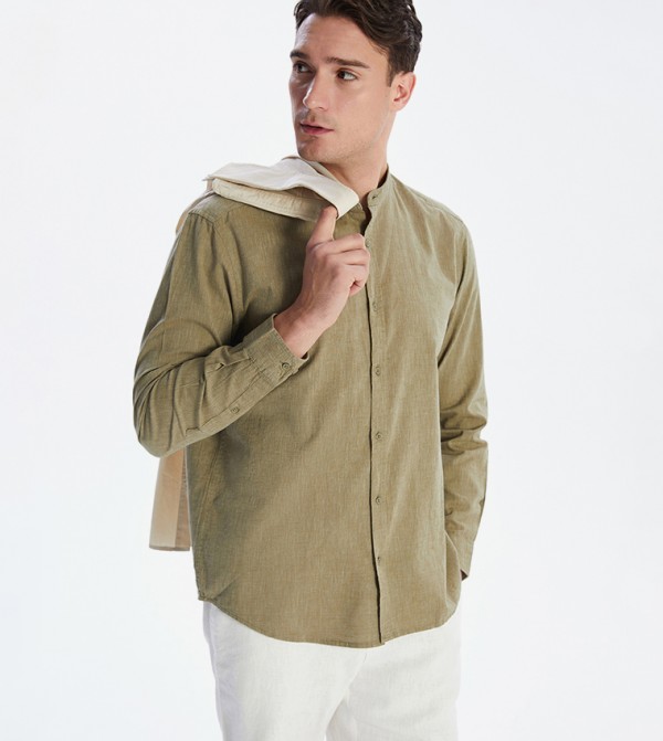 Linen-Blend Regular Fit Long Sleeves Shirt