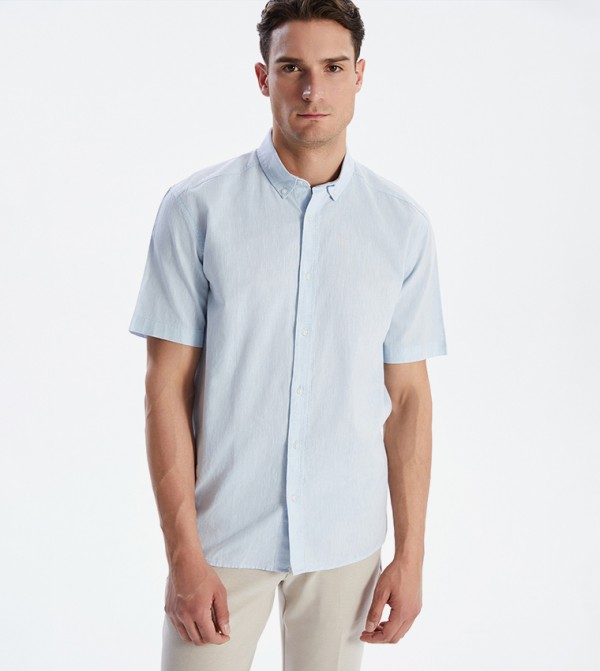 Linen Blended Regular Fit Short Sleeves Shirt