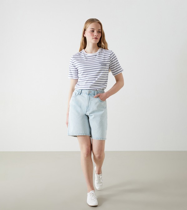 Washed Button Closure Denim Shorts