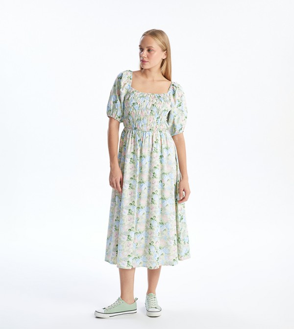 Floral Printed Pleated Midi Dress