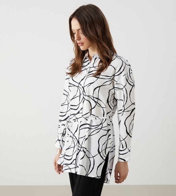 Patterned Long Sleeves Tunic Shirt