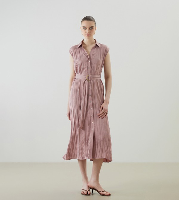 Textured Cap Sleeves Shirt Dress